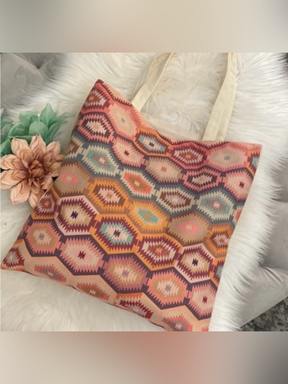 Aztec Print Multi Colors Tote Shoulder Bag Overnight Bag Sz XL NEW!